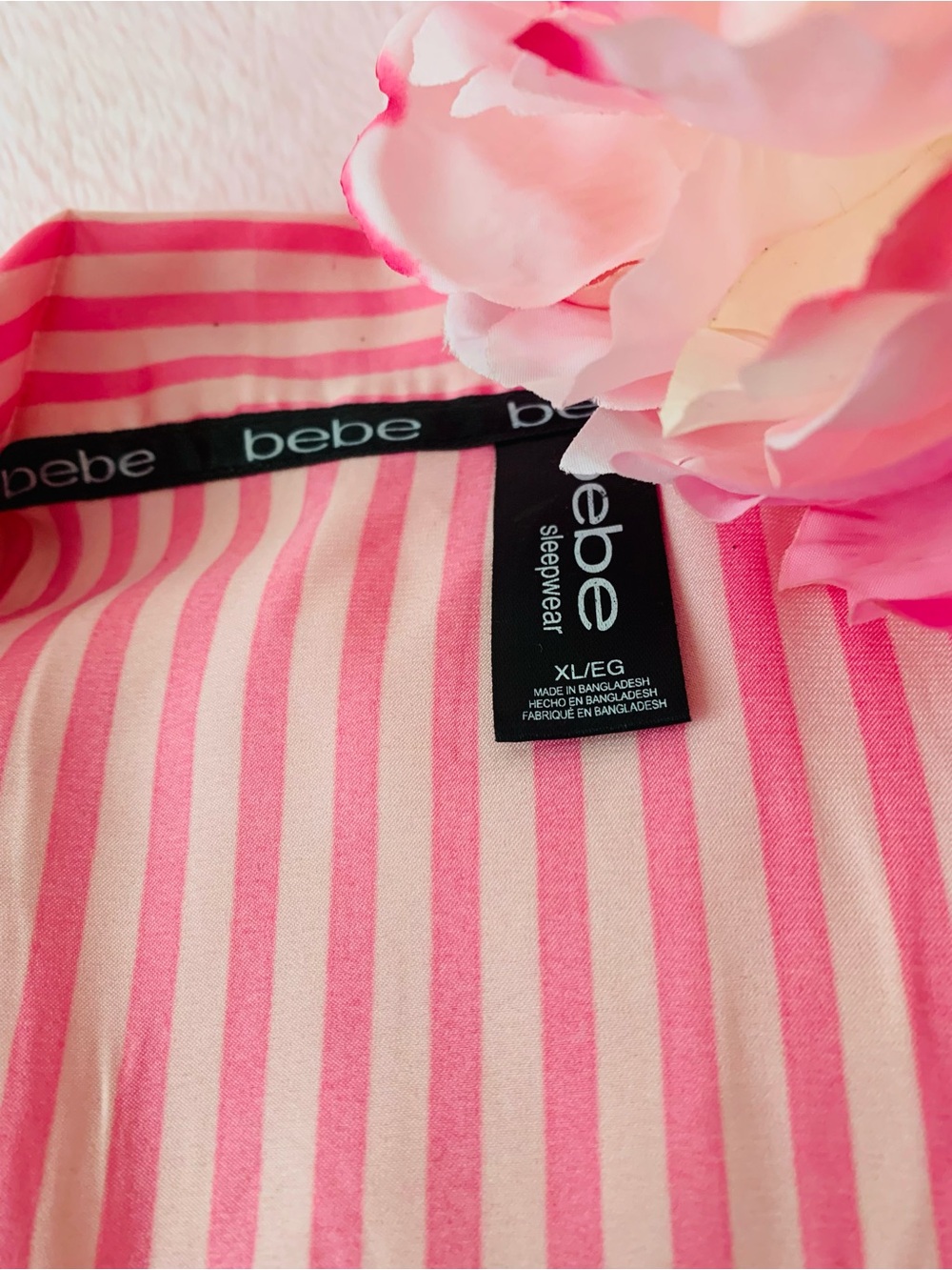 Bebe Silky Satin Pajama Set Candy Stripe Pink Button Down Size XL NWOT - Picture 14 of 14
